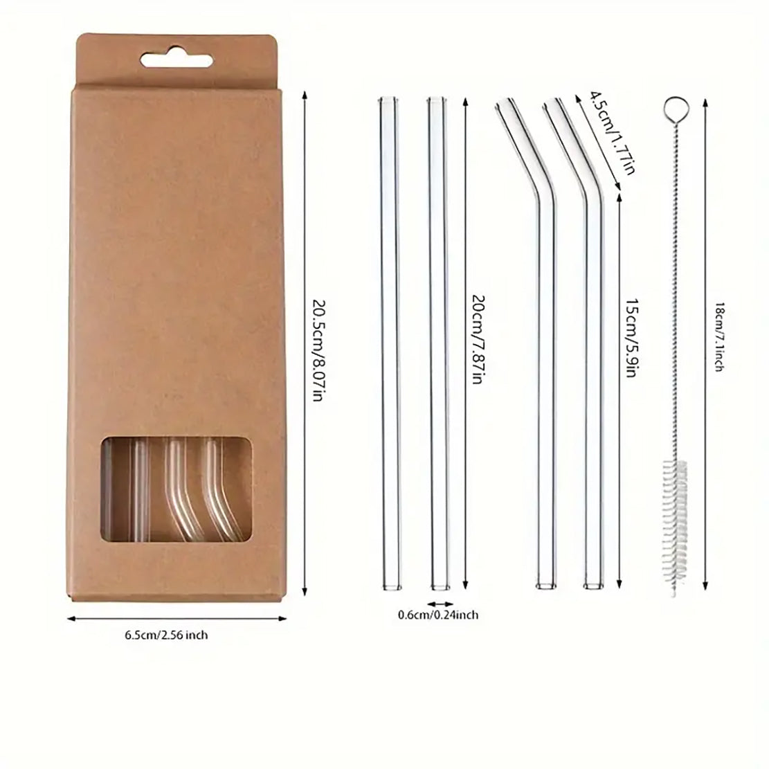5 pcs/Set (4 Straws +1 Brush) High Borosilicate Transparent Glass Straws