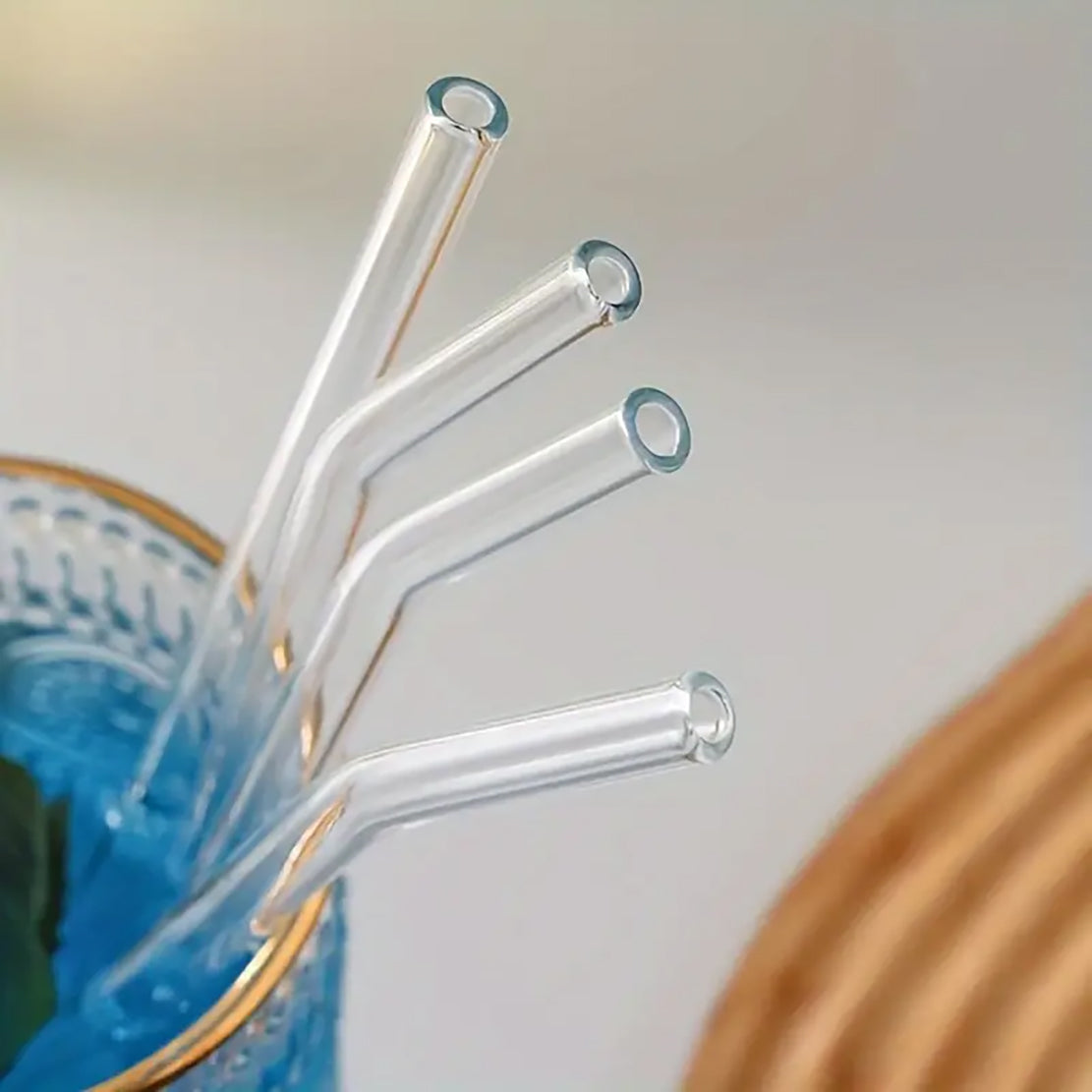 5 pcs/Set (4 Straws +1 Brush) High Borosilicate Transparent Glass Straws