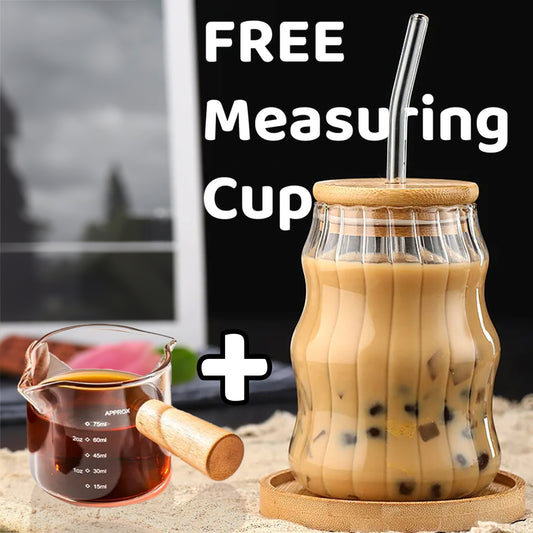 Glass Can with lid and Straw + Free measuring Cup